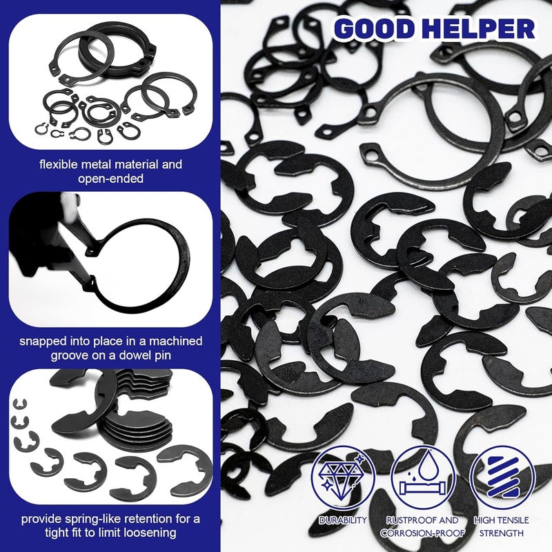 Waltool 870Pcs Alloy Steel M4-M28 C-Clip External Circlip Snap Rings and 1.5mm-10mm E-Clip Retaining Rings with Snap Ring Pliers for Automobiles Motorcycle Lawnmowers Electrical Appliances - Image 4